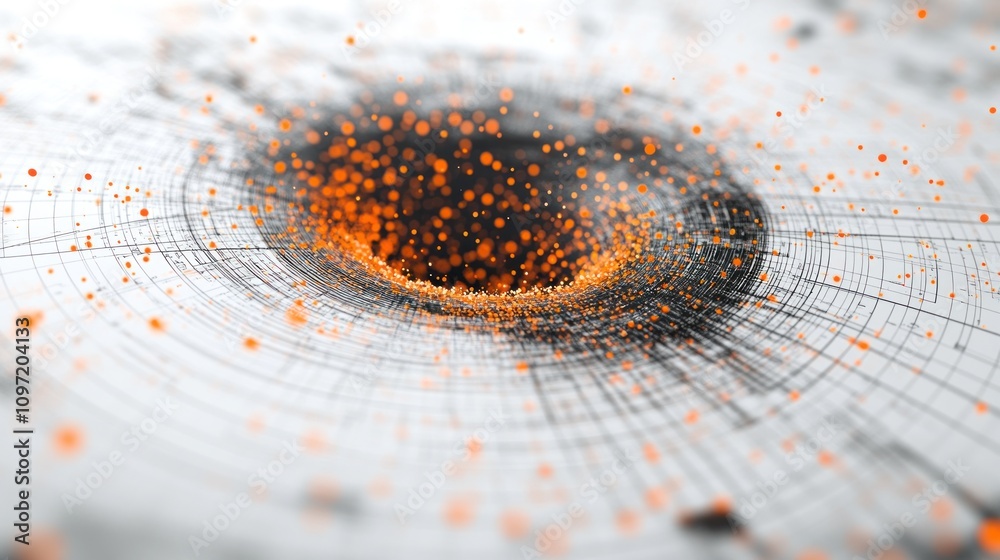 Fototapete a digital representation of a vortex with particles and lines, symbolizing energy or gravity.