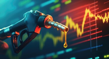 Fototapeta premium gasoline petroleum fuel nozzle with blurred background of oil price graph of the energy market business on a global industrial.