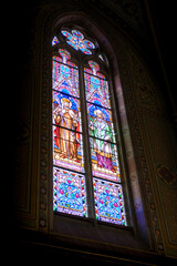 Gothic Stained Glass Window in Prague Cathedral