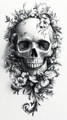 Ornate Skull Adorned With Delicate Floral Arrangements