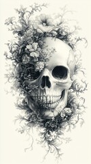 Human Skull Adorned With Intricate Floral Design