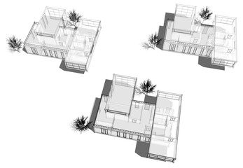 modern house architecture 3d illustration