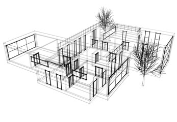 modern house architecture 3d illustration