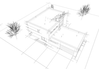 modern house architecture 3d illustration