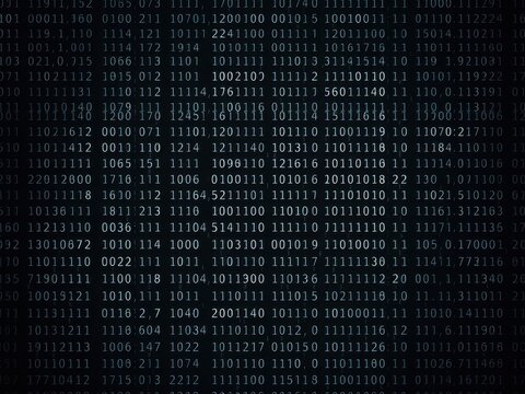 Depth effect in binary code layout with lighting, virtual reality, big data, intricate pattern, bright neon