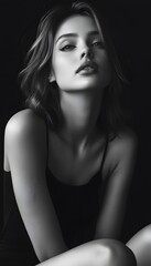 Naklejka premium Black and white portrait of a beautiful Caucasian woman