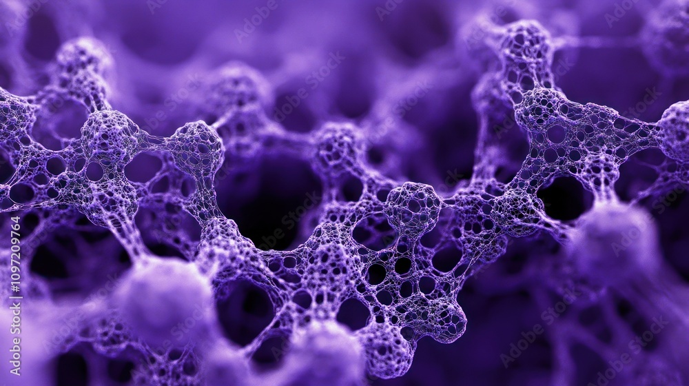 Poster Abstract representation of interconnected structures in a purple hue, resembling molecular formations.