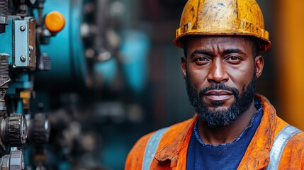 Skilled Worker in Safety Gear at Industrial Machinery Production Site