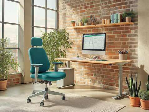 Homeoffice mit schickem Schreibtisch und viel nat&uuml;rlichem Licht


