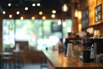 Fototapeta premium coffe shop with wooden walls unfocused
