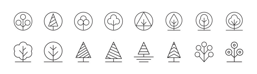 Vector Simple Tree Outline Icon Set. Flat Tree Outline Icon Set