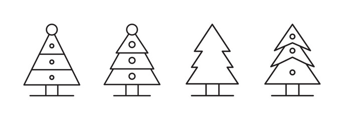 Vector Simple Christmas Tree Outline Icon Set