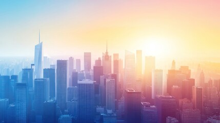 Fototapeta premium Sunrise Over City Skyline Modern Architecture Buildings