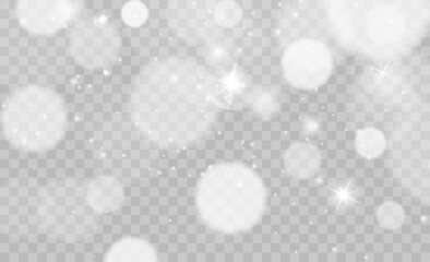 Illustration of tiny flying snow flakes. Menacing dust freezes shapes. Snowfall sky white transparent wallpaper. Flat snowflakes january vector.	