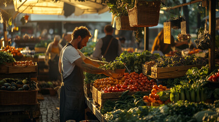 Obraz premium People choosing organic products from a farm stand