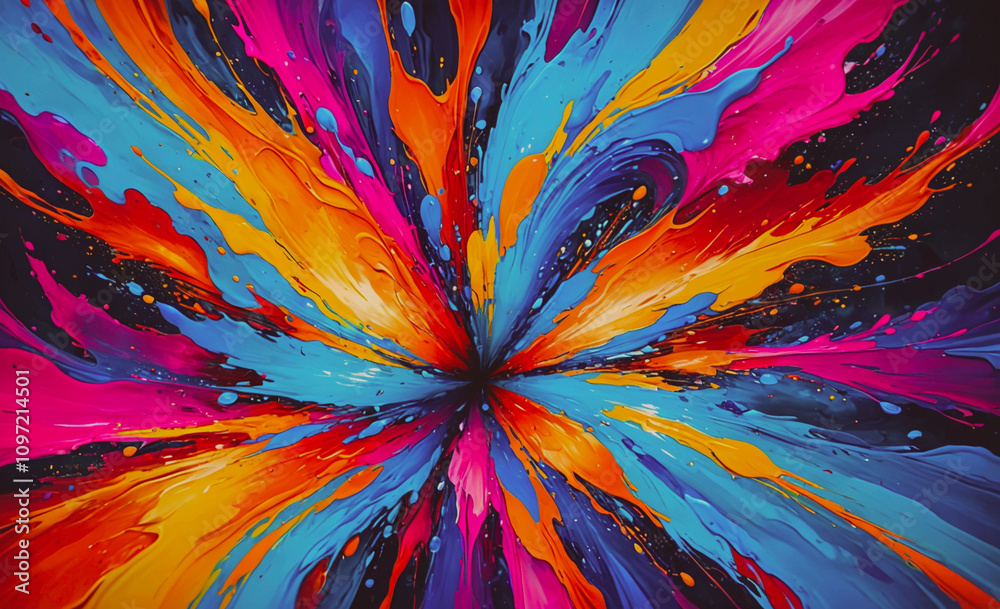 Aufkleber a colorful explosion of paint with a dark background. the colors are bright and vibrant, creating a 