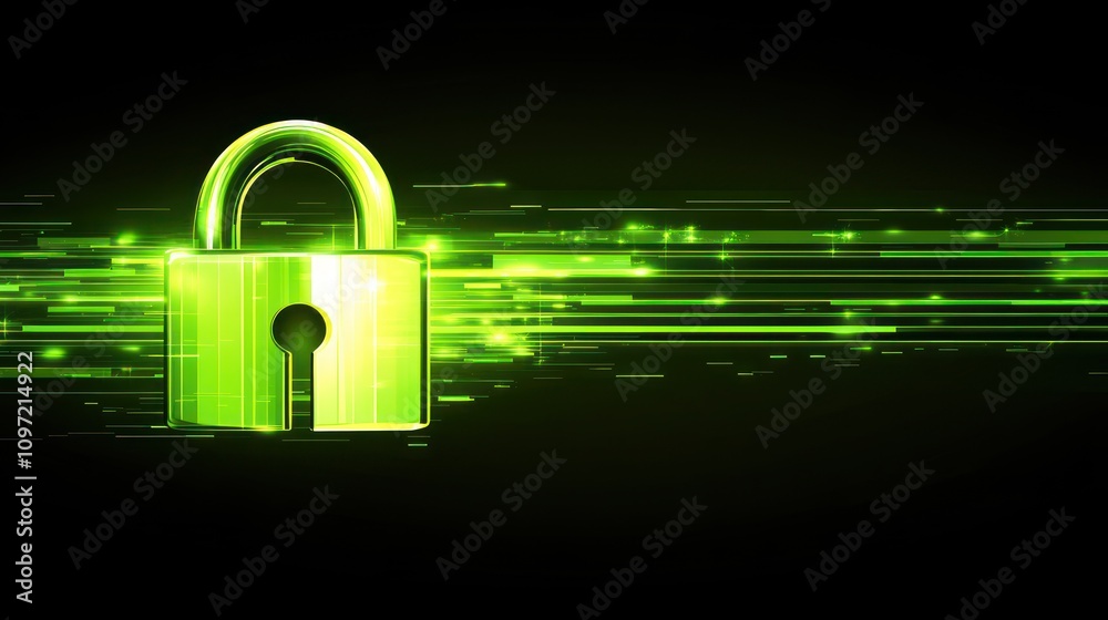 Aufkleber a glowing green padlock symbolizes digital security and protection in a tech-themed design.