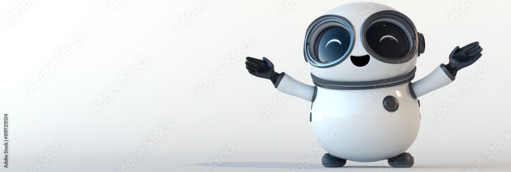 Poster a cheerful cartoon robot with a friendly expression and outstretched arms.