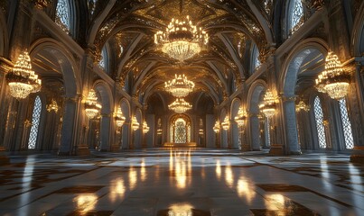 Opulent Diamond-Encrusted Grand Hall, An extravagant hall within the fortress