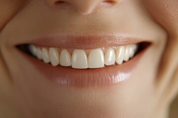 Obraz premium Bright smile showcasing healthy teeth and perfect oral hygiene in a close-up view