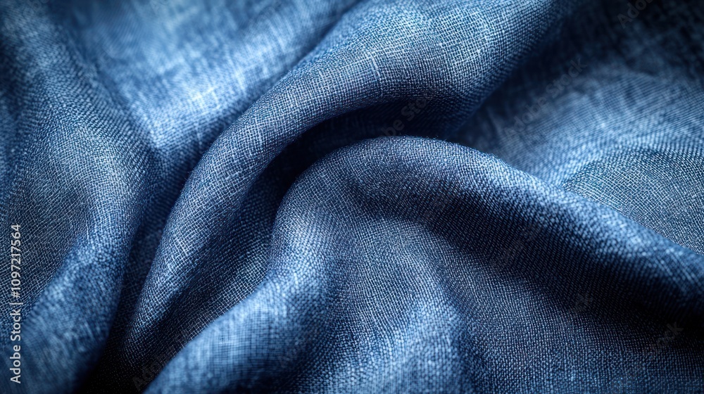 Poster close-up of textured blue fabric, showcasing its intricate weave and softness.