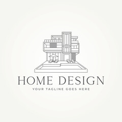 minimalist home design architecture line art icon logo vector illustration design. simple modern real estate, construction, building logo concept