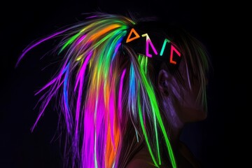 A girl with hair made from glowing neon strands