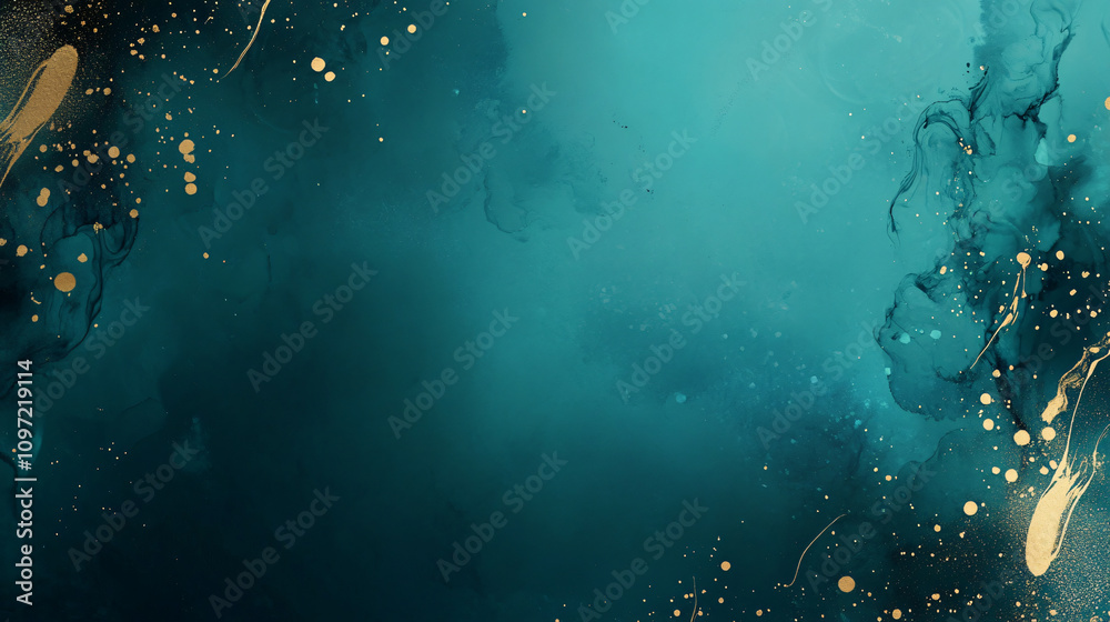 Poster luxurious and elegant abstract fluid art background with alcohol ink technique in turquoise and gold