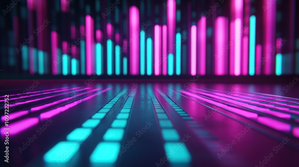 Aufkleber Abstract digital visualization with vibrant neon lights and patterns.
