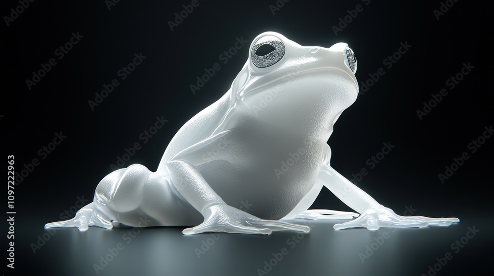 Aufkleber a stylized, translucent frog sits against a dark background, emphasizing its unique form.