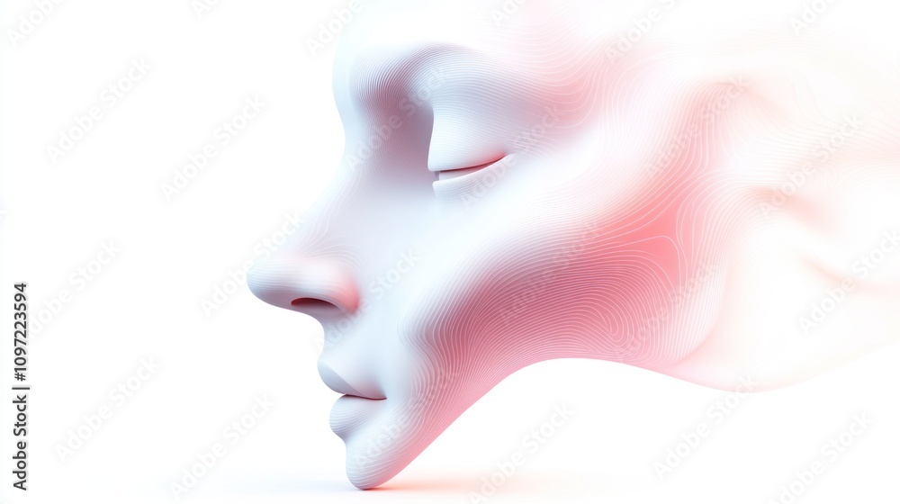 Poster a stylized, abstract human face with soft lines and a serene expression.