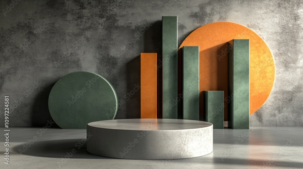 Aufkleber A minimalist display featuring geometric shapes in a modern setting.