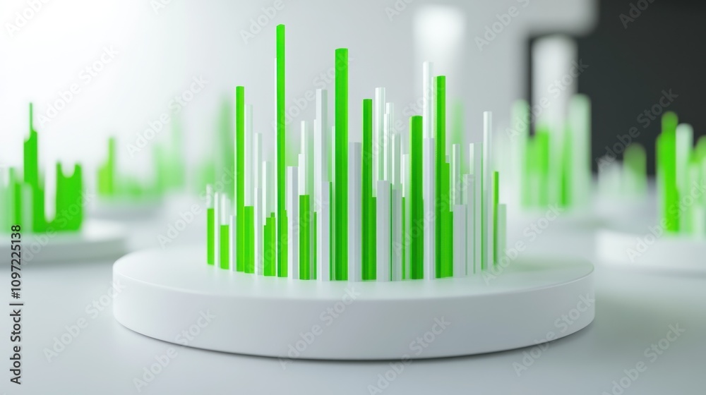 Poster A 3D visualization of green and white bars representing data or statistics.