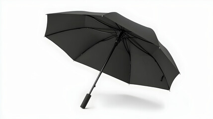 Closed black umbrella isolated on white background.