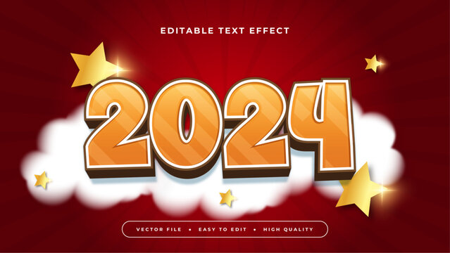 Red Orange and White 2024 3d Editable Text Effect - Font Style