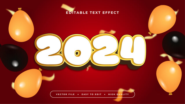 Red Orange and White 2024 3d Editable Text Effect - Font Style