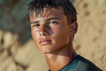 portrait of a teenage boy in a sporty outfit