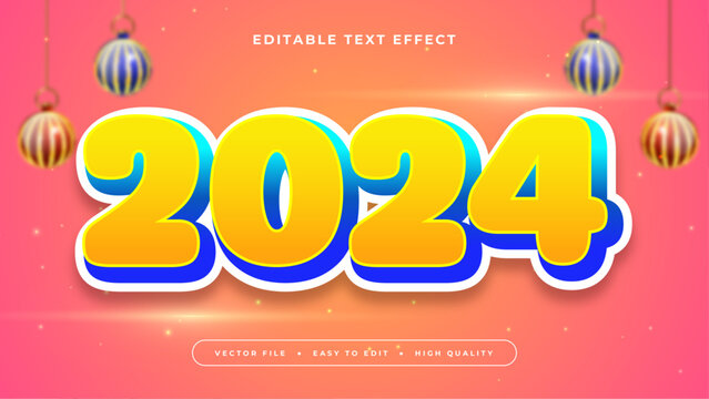 Blue Yellow and Pink 2024 3d Editable Text Effect - Font Style