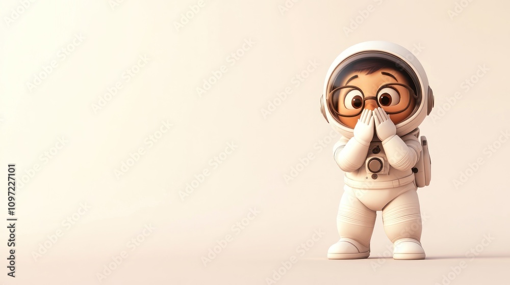 Poster A cute animated astronaut character expressing surprise or excitement.