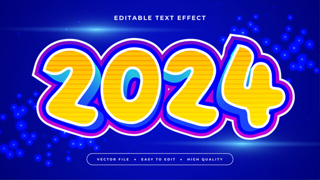 Yellow and Blue 2024 3d Editable Text Effect - Font Style