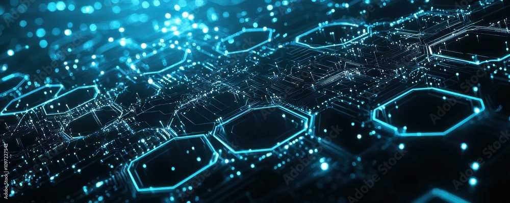 Wall mural abstract digital network with glowing hexagonal connections