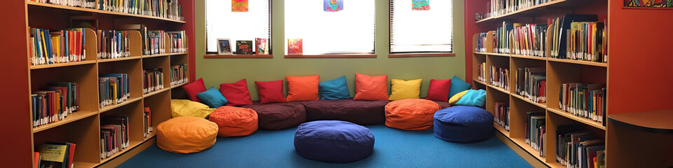 Literacy Lair: A dedicated space for reading and writing activities, filled with comfortable seating and ample bookshelves.