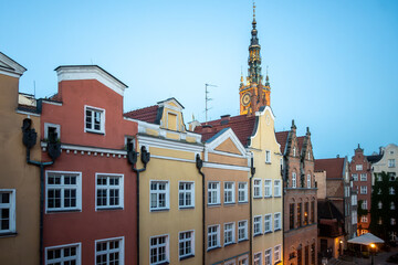 Obraz premium Colorful facades and buildings in old central part of Gdansk city, Poland in sunny day