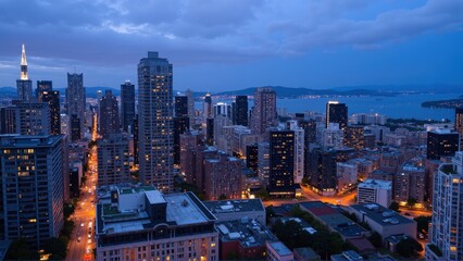 Obraz premium Generative AI, Dynamic Urban Skyline at Dusk