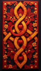 Intricate Celtic knots and floral design, vibrant textile art, decorative craftsmanship
