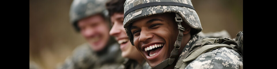 Bond of Brotherhood: Male national guard members sharing a lighthearted moment during a training exercise.