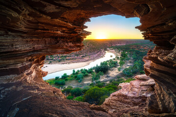 sunrise at natures window in kalbarri national park, western australia