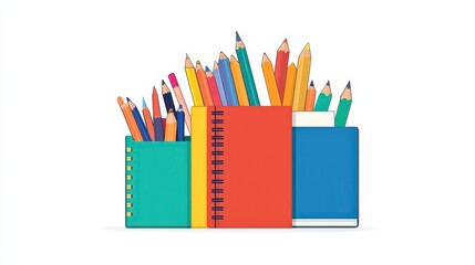 Fototapeta premium Colorful Stationery Items Including Notebooks and Pencils on Display