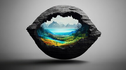 Fototapeta premium Surreal Landscape within a Stone Portal Capturing Nature's Beauty