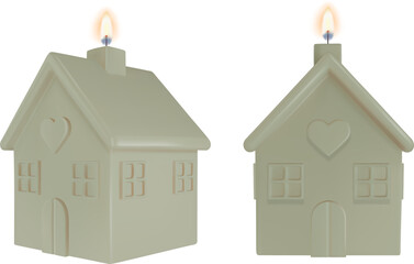 house shaped candle. decorative christmas candle. wax house with flame
